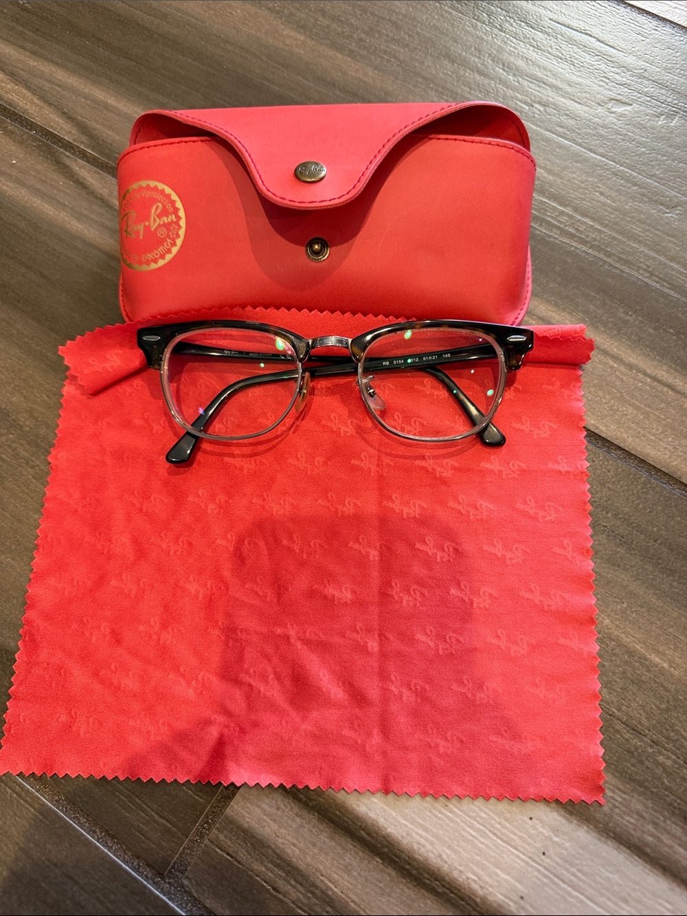 Ray-Ban Black Tortoiseshell Browline Glasses with Red Case